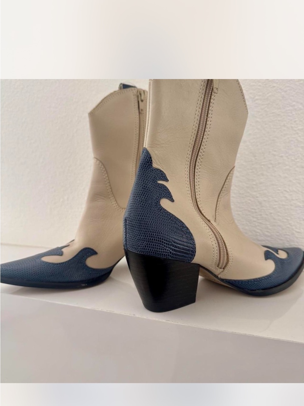 Matisse Cream and Navy Western Ankle Boots
